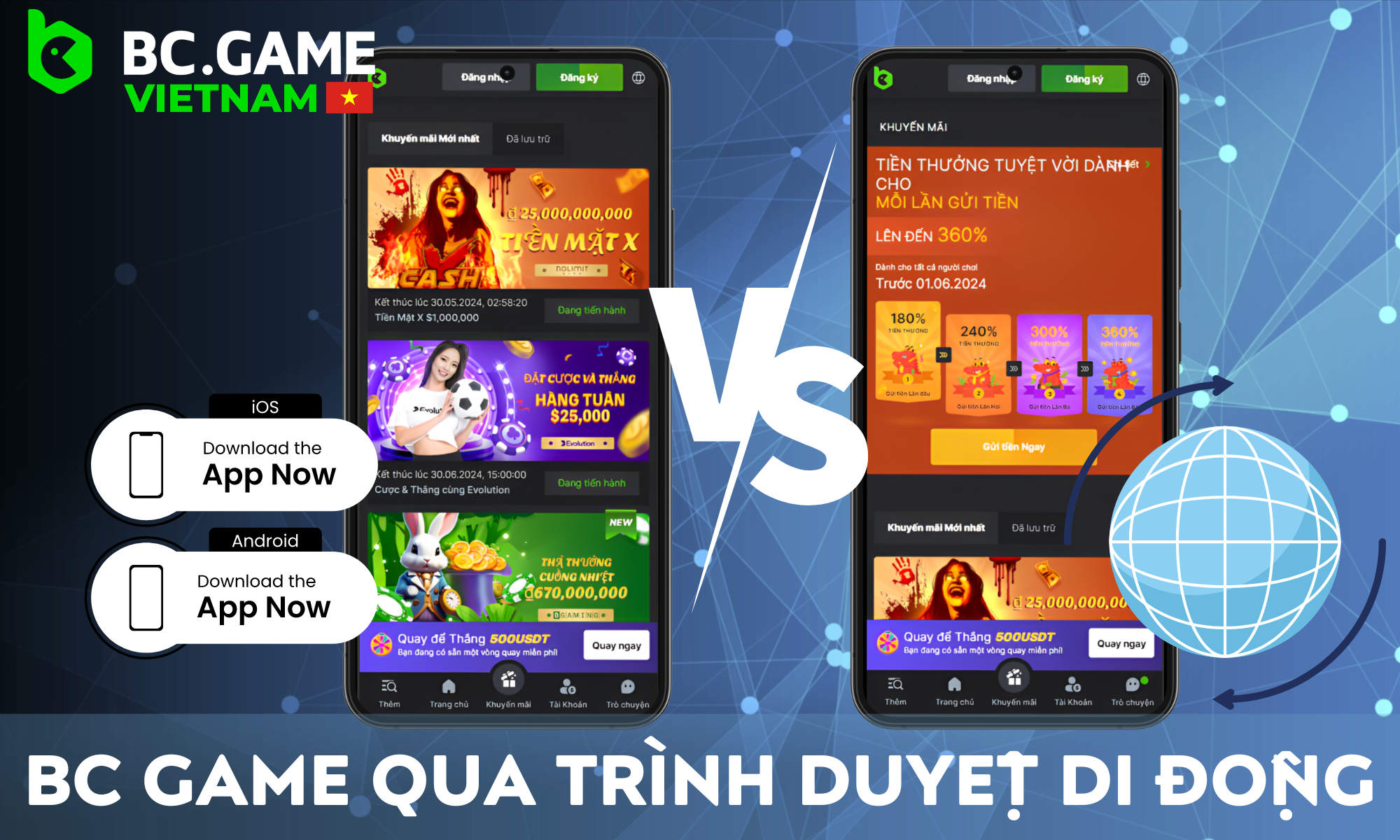 So sánh chức năng của ứng dụng BC Game qua trình duyệt và ứng dụng