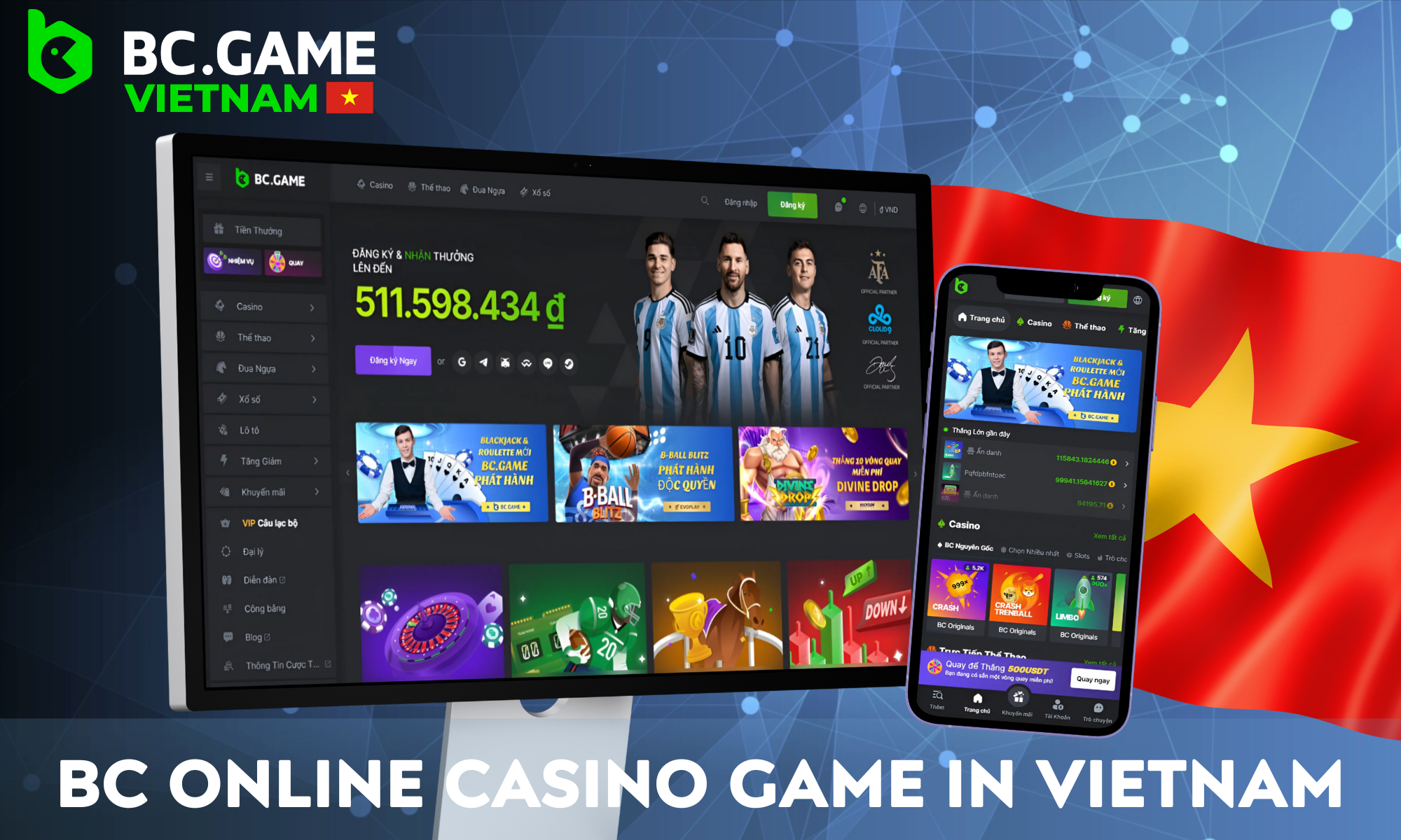 BC Game is a popular crypto casino in Vietnam offering over 8,000 games and sports betting