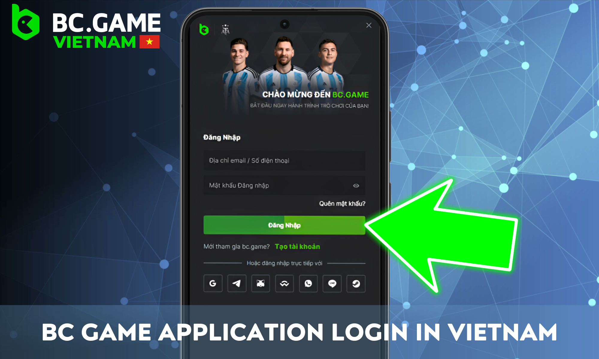 Register an account and log in to the BC Game application